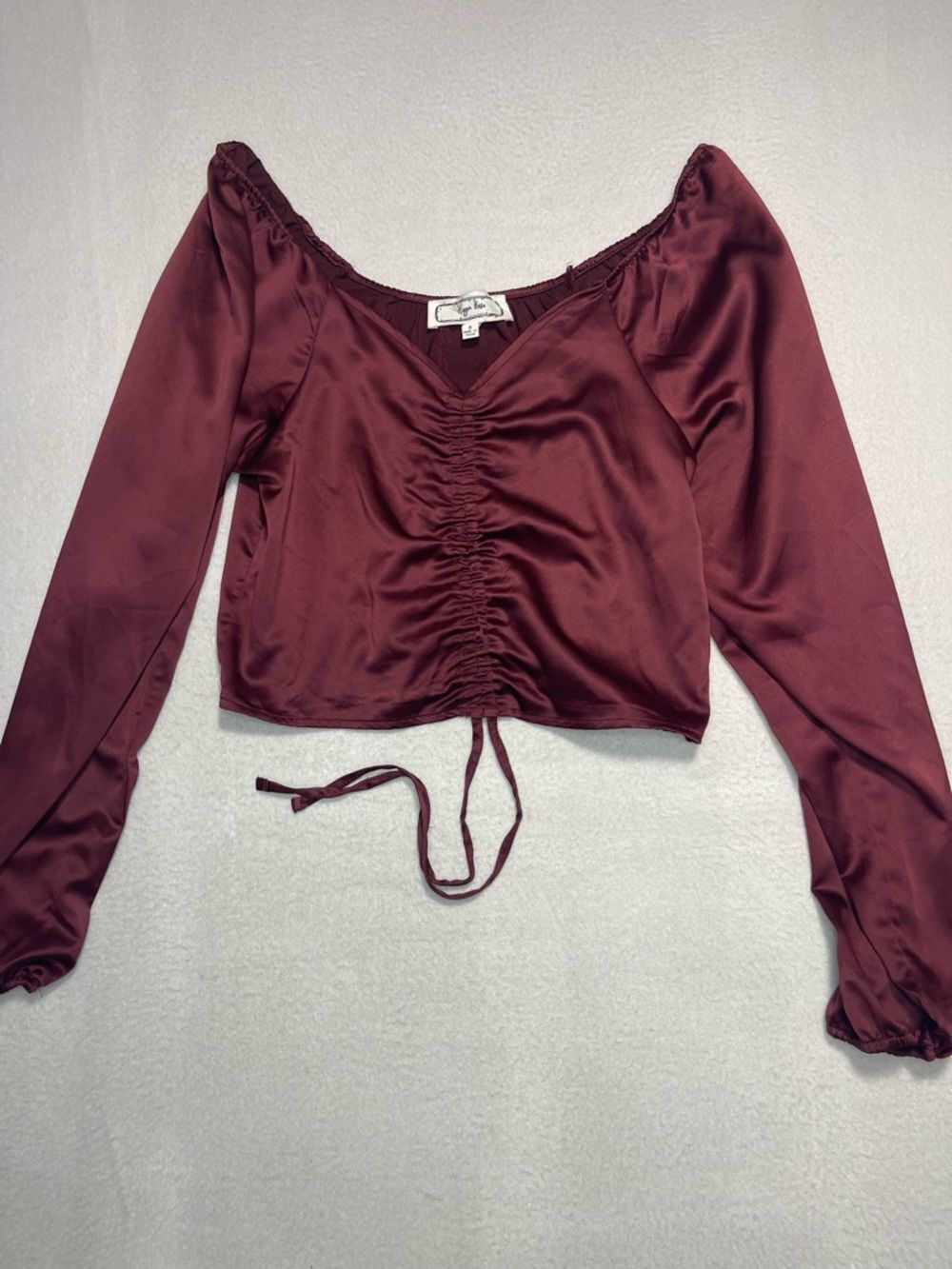 Hippie Rose Burgundy Satin Ruched Crop Blouse Size Small